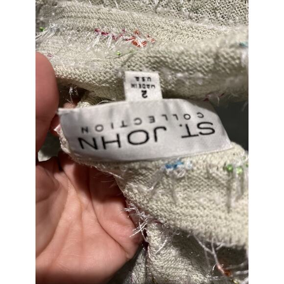 Vtg St John 2pc Skirt Suit Pale Green Fringed Button Front Jacket Sz 2 Colorful - Picture 12 of 15